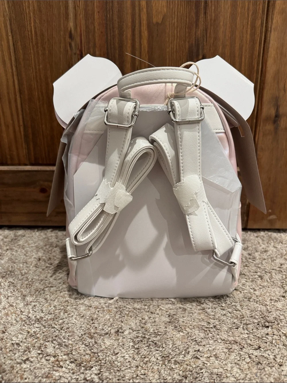 Loungefly Iridescent Pink Minnie Ear Mini Backpack with Pearl Bow